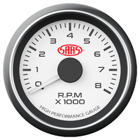 SAAS Tachometer 0-8K 52mm White Muscle Series SG-TAC52W