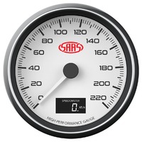 SAAS Speedometer 0-220 KPH 3 1/2" 89mm In Dash White Muscle Series SG31631