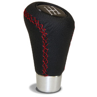 SAAS Leather Gear Knob Black-Red Stitch With 8 Shift Patterns SGKBR