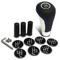 SAAS Leather Gear Knob Blue Stitched Aluminium Insert With 8 Shift Patterns SGKEL