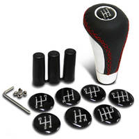 SAAS Leather Gear Knob Red Stitched Aluminium Insert With 8 Shift Patterns SGKRL