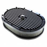 Oval Black Polished Finned Air Cleaner 12" x 2" Holley Edelbrock Quadrajet