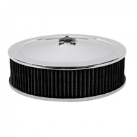Chrome Air Filter Cleaner 14" x 4" Holley Edelbrock Recessed Base Black Washable