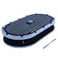 Oval Black Polished Finned Air Cleaner 15" x 2" Holley Edelbrock Quadrajet 