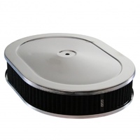 Oval Chrome Steel Air Cleaner 12" x 2" Holley Edelbrock Quadrajet Black Element