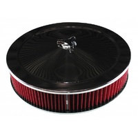 Chrome Air Filter Cleaner 14" x 3" Holley or Holden Quadrajet Base Red Washable