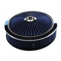 Extraflow Blue Chrome Air Filter Cleaner 14" x 3" Holley Holden Quadrajet Base