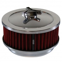 Chrome Air Cleaner 6-3/8" Wide x 2-1/2" Tall Suit 5-1/8" Holley Carb Red Element