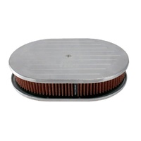 Oval Ball Milled Air Cleaner 12" x 2" Holley Edelbrock Quadrajet Red Filter