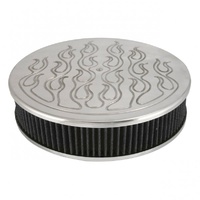 Flamed Aluminium Air Cleaner 14" x 3" Holley Edelbrock Rochester Black Filter