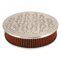 Flamed Aluminium Air Cleaner 14" x 3" Holley Edelbrock Rochester Red Filter