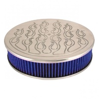 Flamed Aluminium Air Cleaner 14" x 3" Holley Edelbrock Rochester Blue Filter