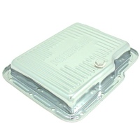 Transmission Pan GM Powerglide OEM Height Chrome Steel Finned with Drain Plug