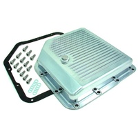 Transmission Pan GM Turbo 350 OEM Height Polished Alloy Finned with Drain Plug