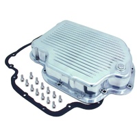 Transmission Pan GM Turbo 400 OEM Height Polished Alloy Finned with Drain Plug