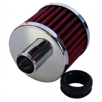 Valve Cover Breather Cap Push In 1"(25mm) Neck Chrome Red Element + Grommet