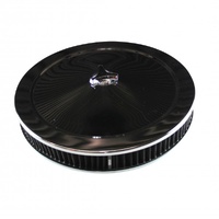Chrome Air Filter Cleaner 14" x 2" Holley Rochester Recessed Base Black Washable