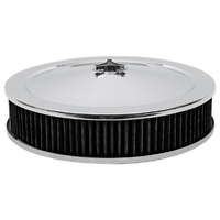 Chrome Air Filter Cleaner 14" x 3" Holley Rochester Recessed Base Black Washable