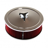 Chrome Air Cleaner 9" Wide x 3" Tall Holley Edelbrock Carburettor Red Element