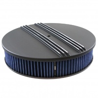 Black Alloy Dual Centre Finned Air Cleaner 14" x 3" Holley Edelbrock Blue Filter