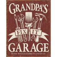 Grandpas Fix It Garage Metal Sign Reproduction 32cm x 41cm
