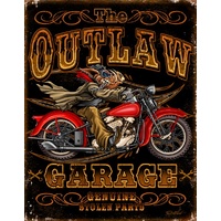 Outlaw Garage Metal Sign Reproduction 32cm x 41cm