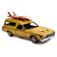 Automebolia Metal Collectable Ford 1976 XC Panel Van with Surfboard - Yellow