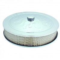 Chrome Air Filter Cleaner Flamed 14" x 3" Holley Edelbrock Recessed Base Paper