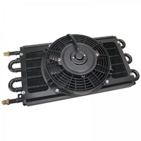 Derale Trans/Power/Fuel Cooler 12v fan 6 Pass 7-5/8"x17-1/2" -6AN Fittings 12731
