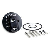 Black Derale Billet GM V8 Engine Bolt-On Oil Adaptor with 1/2" NPT Ports 35760