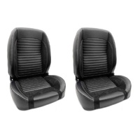Autotecnica Retro Universal Car Seats Black/Grey PU Leather Pair ADR Approved SS65BG