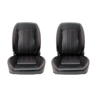 Autotecnica Retro Universal Car Seats Black/Red PU Leather Pair ADR Approved SS65BR