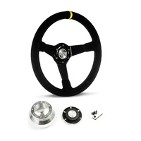 SAAS Steering Wheel Suede 14" ADR Drifter Black Spoke SW1016S and SAAS billet boss kit for Holden Commodore VB VC VH 1980-1984