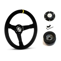 SAAS Steering Wheel Suede 14" ADR Drifter Black Spoke SW1016S and SAAS boss kit for Ford Falcon XB XC XD 1974-1982