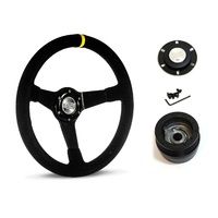 SAAS Steering Wheel Suede 14" ADR Drifter Black Spoke SW1016S and SAAS boss kit for Nissan Patrol MQ 1980-1985