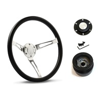 SAAS Steering Wheel Poly 15" Classic Deep Dish Satin Alloy Slots SW25610 and SAAS boss kit for Nissan Patrol MQ 1980-1985