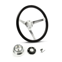 SAAS Steering Wheel Poly 15" Classic Deep Dish Satin Alloy Solid SW25612 and SAAS billet boss kit for Buick All Models 1967-1968
