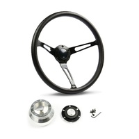 SAAS Steering Wheel Poly 15" Classic Deep Dish Black Alloy Slots SW25910 and SAAS billet boss kit for Holden Commodore VB VC VH 1980-1984