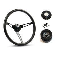 SAAS Steering Wheel Poly 15" Classic Deep Dish Black Alloy Slots SW25910 and SAAS boss kit for Holden Torana HB LC 1969-1972