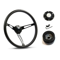 SAAS Steering Wheel Poly 15" Classic Deep Dish Black Alloy Slots SW25910 and SAAS boss kit for Holden Torana LJ- LH LX UC TA 1972-1983