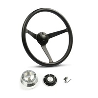 SAAS Steering Wheel Poly 15" Classic Deep Dish Black Alloy Solid SW25912 and SAAS billet boss kit for Chevrolet Camaro 1967