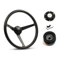 SAAS Steering Wheel Poly 15" Classic Deep Dish Black Alloy Solid SW25912 and SAAS boss kit for Nissan Patrol GQ 1988-1997