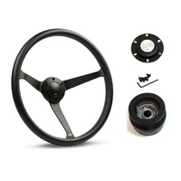 SAAS Steering Wheel Poly 15" Classic Deep Dish Black Alloy Solid SW25912 and SAAS boss kit for Holden Torana LJ- LH LX UC TA 1972-1983