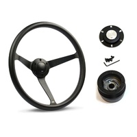 SAAS Steering Wheel Poly 15" Classic Deep Dish Black Alloy Solid SW25912 and SAAS boss kit for Nissan Patrol MQ 1980-1985