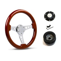 SAAS Steering Wheel Wood 14" ADR Logano Chrome Spoke & Button SW506CR and SAAS boss kit for Mitsubishi Pajero NH NJ NK NL 1991-1999