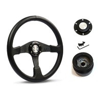 SAAS Steering Wheel Leather 15 " ADR Octane Black Spoke SW515BL-R and SAAS boss kit for Nissan Patrol GQ 1988-1997