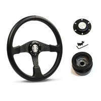 SAAS Steering Wheel Leather 15 " ADR Octane Black Spoke SW515BL-R and SAAS boss kit for Holden Torana LJ- LH LX UC TA 1972-1983