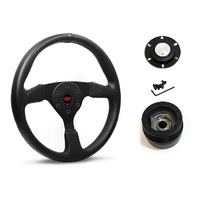 SAAS Steering Wheel Leather 14" ADR Director Black Spoke SW516B-R and SAAS boss kit for Holden Torana LJ- LH LX UC TA 1972-1983