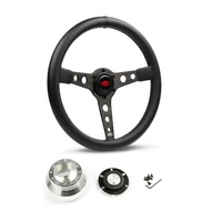 SAAS Steering Wheel Leatherette 14" ADR Retro Black Spoke Black Stitching SW616OS-BS and SAAS billet boss kit for Holden Commodore VB VC VH 1980-1984