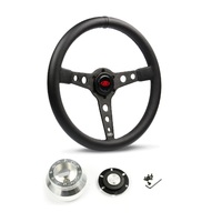 SAAS Steering Wheel Leatherette 14" ADR Retro Black Spoke Black Stitching SW616OS-BS and SAAS billet boss kit for Holden Torana LJ- LH LX UC TA 1972-1